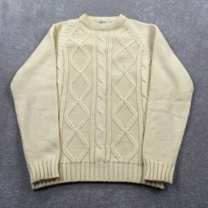 Astor One Cable Knit Sweater Mens Large Cream Ivory Vintage Acrylic Crewneck
